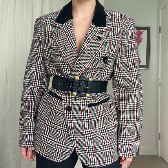 Vintage Jackets & Blazers - Vintage Houndstooth Plaid Wool Blend Blazer